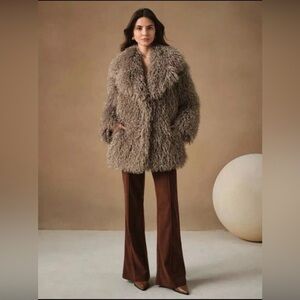 🤎 NWT FAUX FUR COAT  Furry Shaggy Warm Fluffy Brown Jacket Size XS